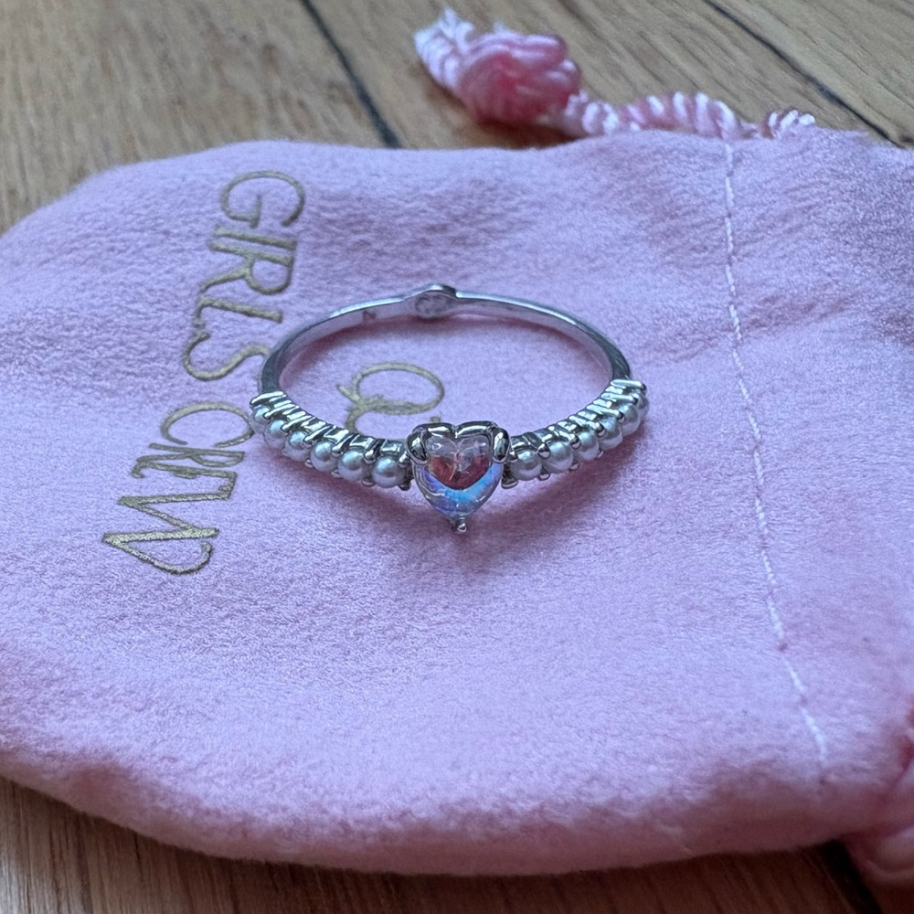 Girls Crew Pearly Girl Heart and Pearl Silver Ring Size 7